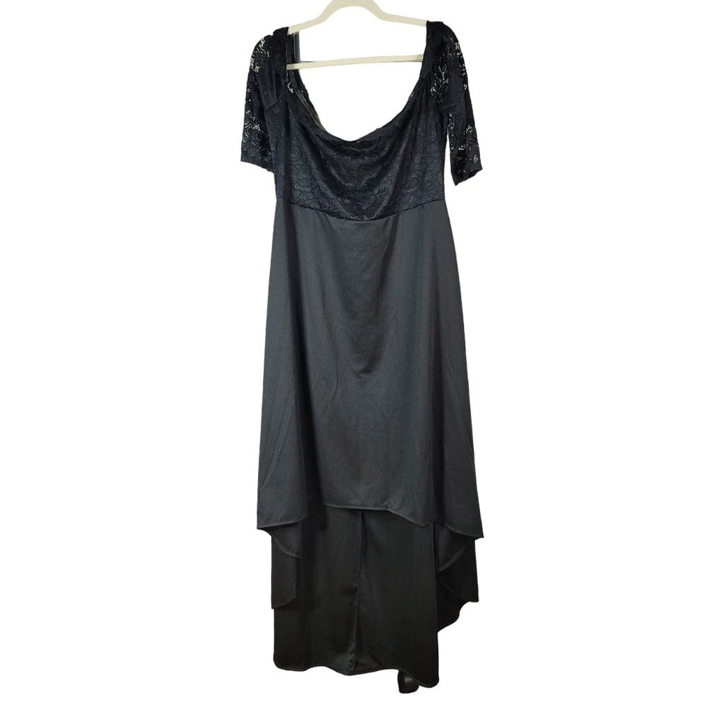 Cocktail Dress Black 3XL Lace Hi Low Hem Fit Flare Evening Off The Shoulder Midi